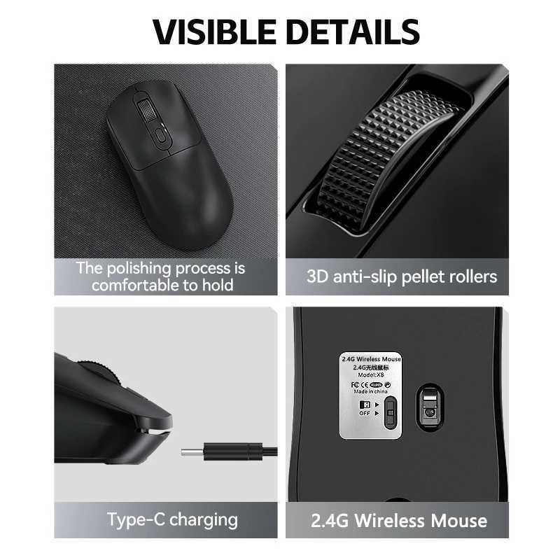 Warvank X8 Wireless Gaming Mouse 500mAh TYPE-C Rechargeable Office Mouse Suitable for Laptop Desktop Computers D260327