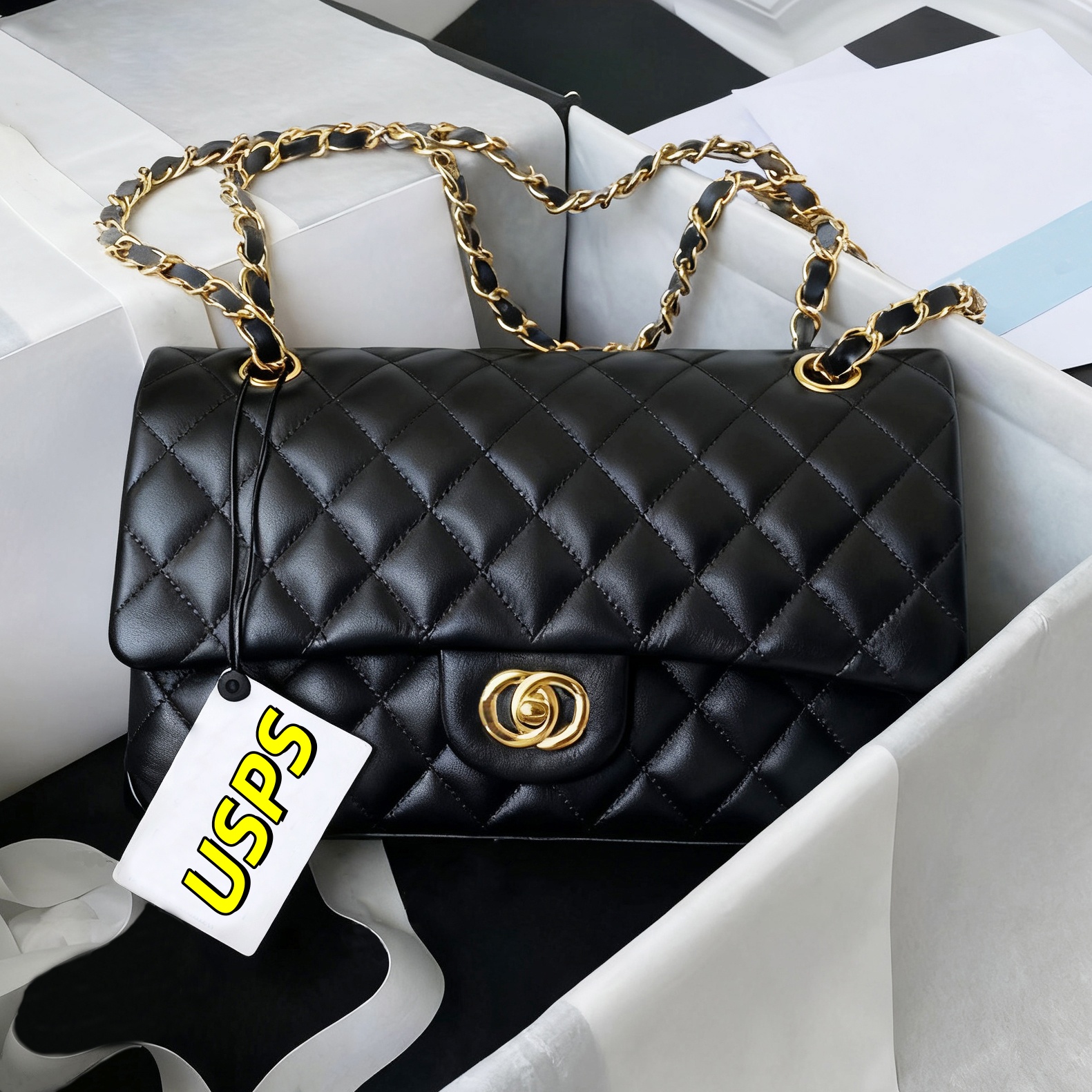 Designer Bag Luxury Bag Shoulder Bag Caviar Designer Handbag with Box Fashion Bag Evening Bag Metallic Leather Chain Square Lattice Sheepskin Wallet 10A