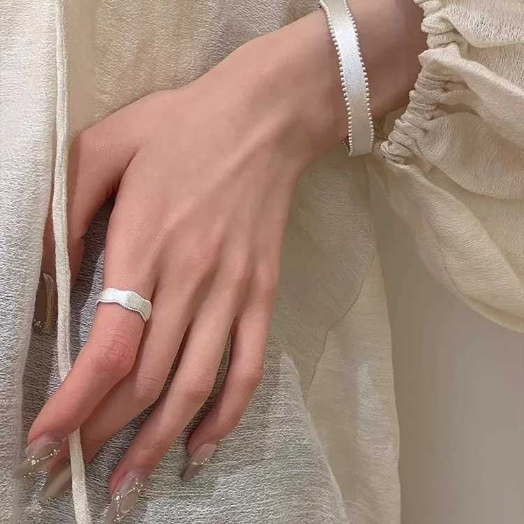 VENTFILLE 925 Sterling Silver Frosting Geometry Ring for Women Texture Irregular Bead Adjustable Jewelry Gift Dropshipping H260327