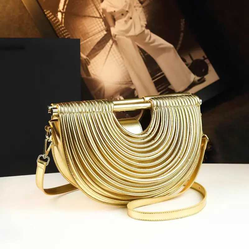 Handbags for Women 2026 New Gold Luxury Designer Brand Moon Handwoven Noodle Bags Leather Pulled Hobo Silver Evening Clutch Chic C260327