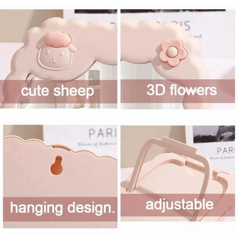 Portable Cartoon Desktop Stand Mirror Cute Sheep Kawaii Makeup Mirror Dual-purpose Wall-mounted Vanity Mirror Women Girls H260327