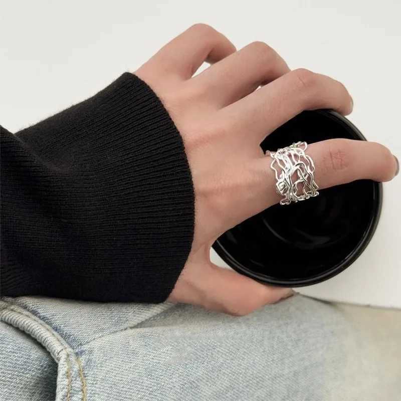 925 Sterling Silver Rings for Women Couple Minimalist Handmade Simple Interline Web Shape Ring Fine Jewelry Gift Prevent Allergy H260327