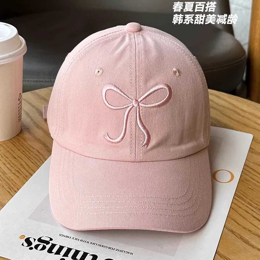 Cute Korean Ins Baseball Women Bow Design Sweet Romantic Pink Soft Top Hat Fashion Adjustable Snapback M260327