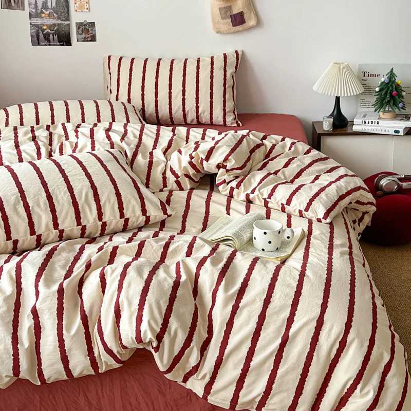 Striped Printed Microfiber Duvet Cover Set Bedding Set Breathable Lightweight Soft Fade-Resistant Hypoallergenic Washable H260327