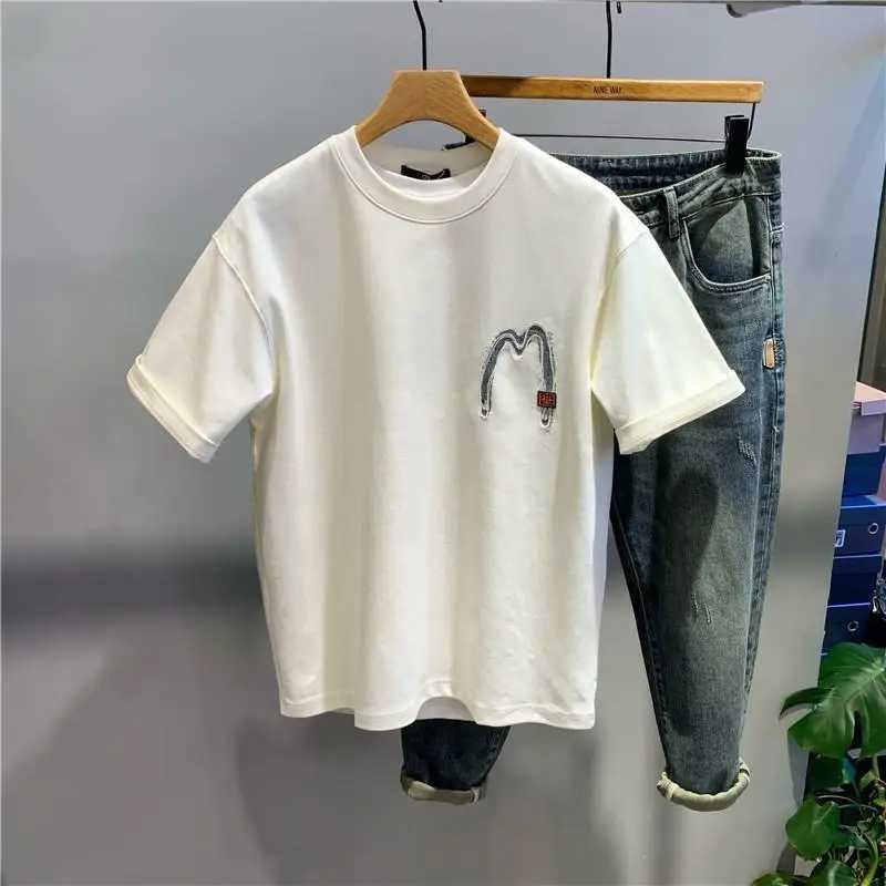 Letter Round Neck Short-sleeved T-padded Casual Mens Handsome High-end Half-sleeved Top C260326