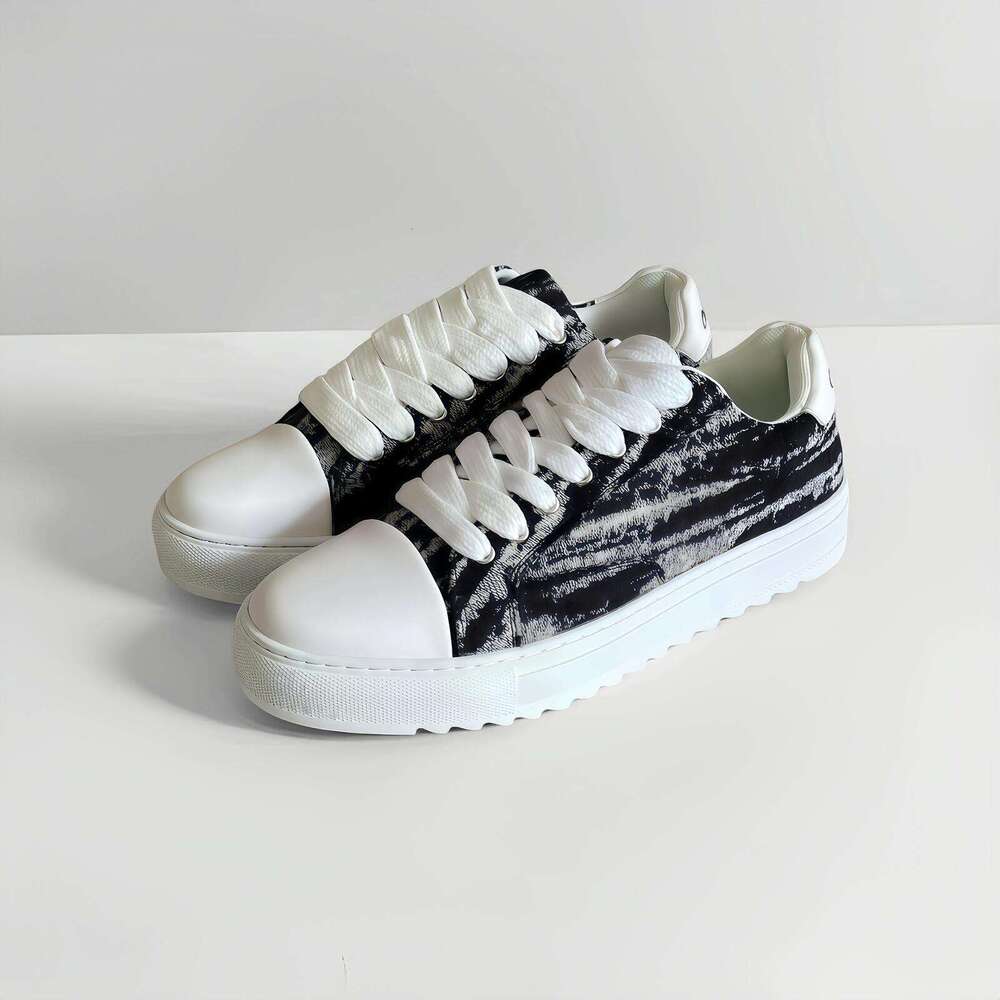 Okimoz Casual Shoes Running Sneaker Designer Shoes Black White Abstract Print Platform Sneakers