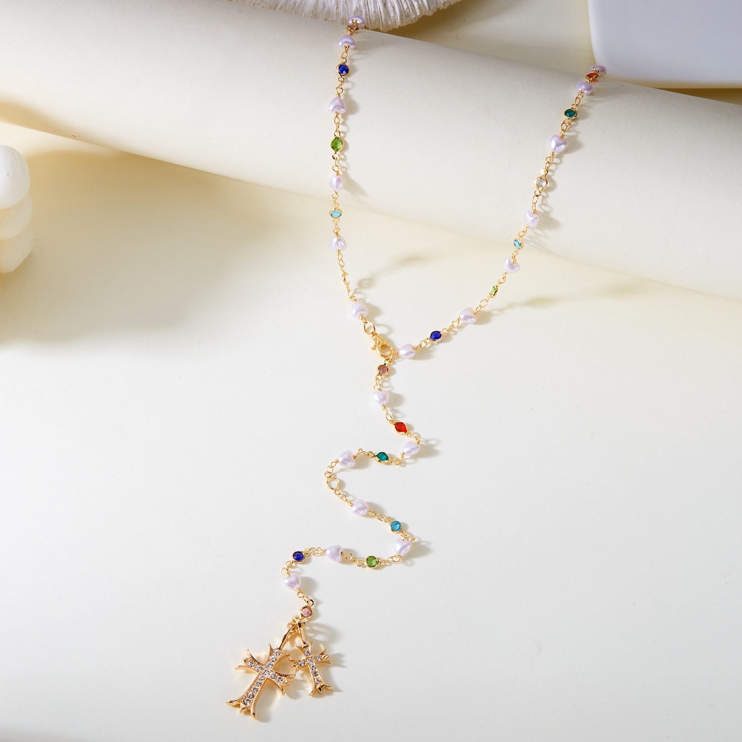 Necklace Womens Designer Jewellery Cross Pendant Y-Chain Gold Plated Long Tassel Sweater Chain Titanium Steel Charm Gift Anniversary Holiday daily out