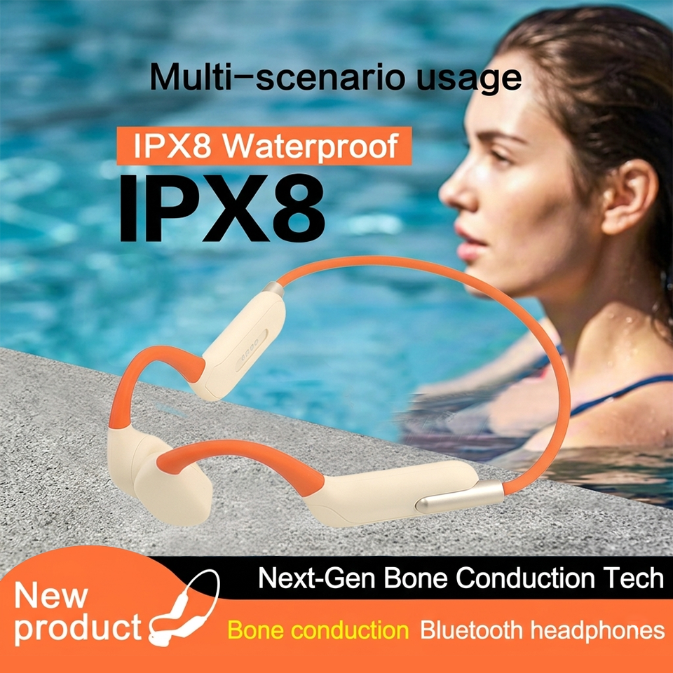 IPX8 Waterproof True Bone Conduction Headphones Open-Ear Built-in MP3 ENC Microphone Bluetooth Wireless Sports Earphones for Swimming Running