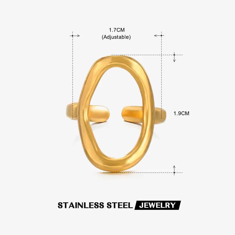 Fashion Minimalist Hollow Oval Rings for Women Stainless Steel Gold Color Geometric Open Finger Ring Party Jewelry Gift New In H260327