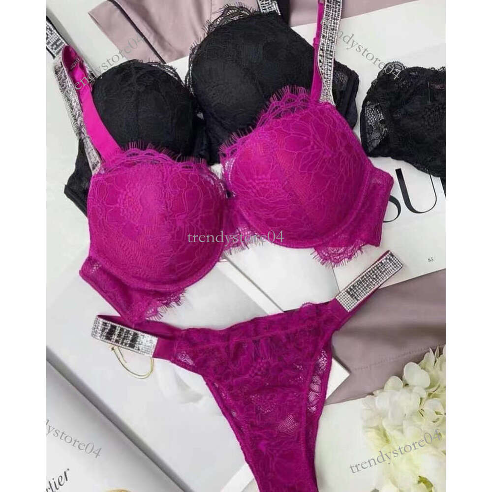 Sexy New Bras Sets Push Up Bra Set Lace And Panty Sexy Women's Embroidery Deep V Lingerie Good Quality Pretty Underwear 2 Piece Set Rhinestone Bra Brief Set