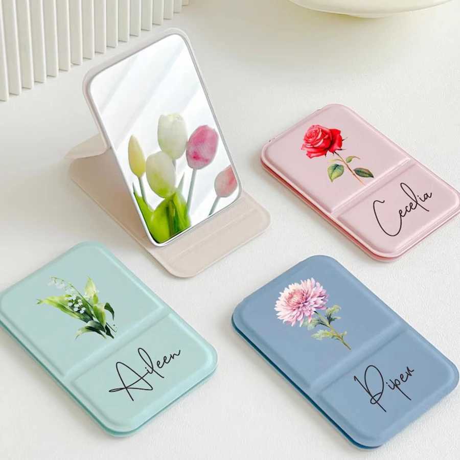 Personalized Customized Small Mirror Makeup Mirror Portable Folding Mirror Desktop Standable Mini Portable Personalized Gift H260327