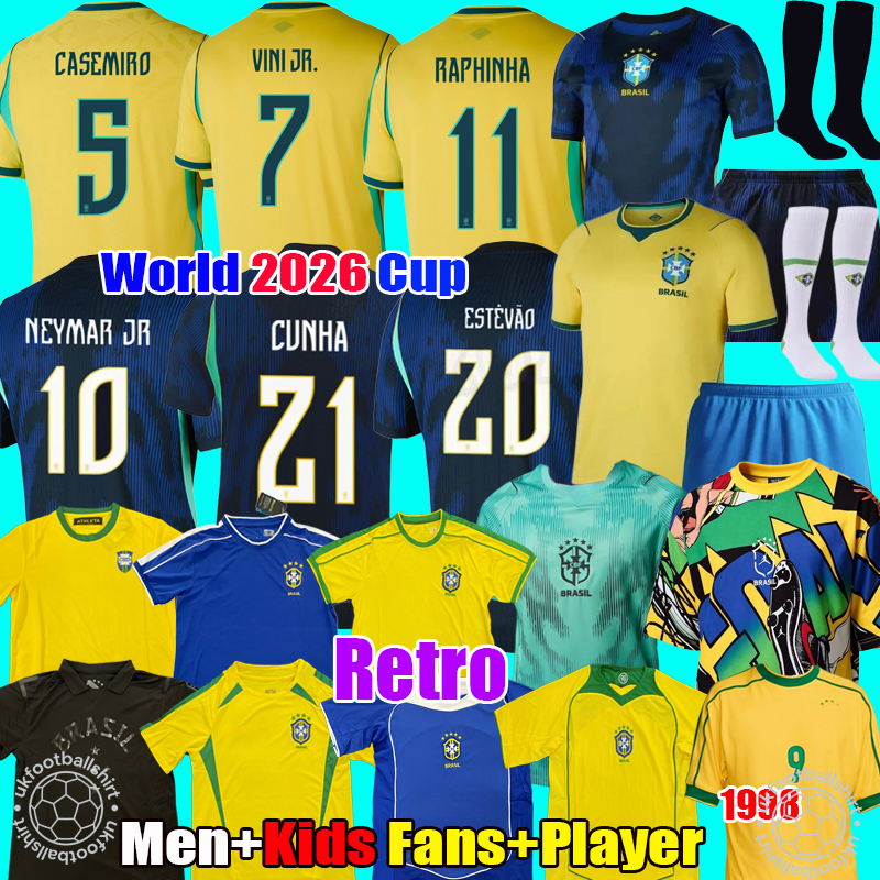 S-4XL Brazil World cup Jersey 2026 Retro 1998 L.PAQUETA NEYMAR VINI JR. P.COUTINHO RICHARLISON football shirt G.JESUS T.SILVA BRUNO G. PELE CASEMIRO men kids kit