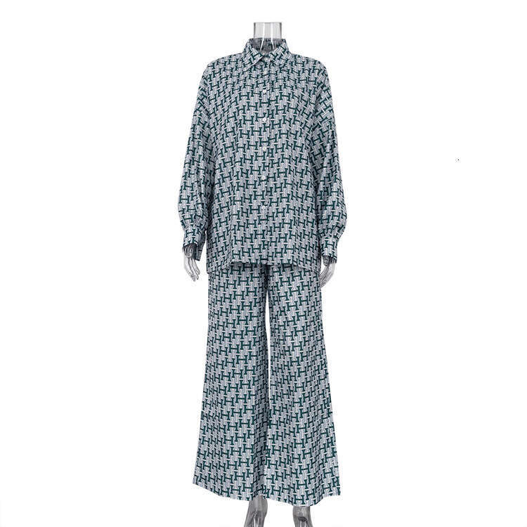 2026 Spring/Summer New European American Women's Fashion Outfit: A Complete Set Of Long-Sleeved Shirt And Wide-Leg Pants With Letter Print