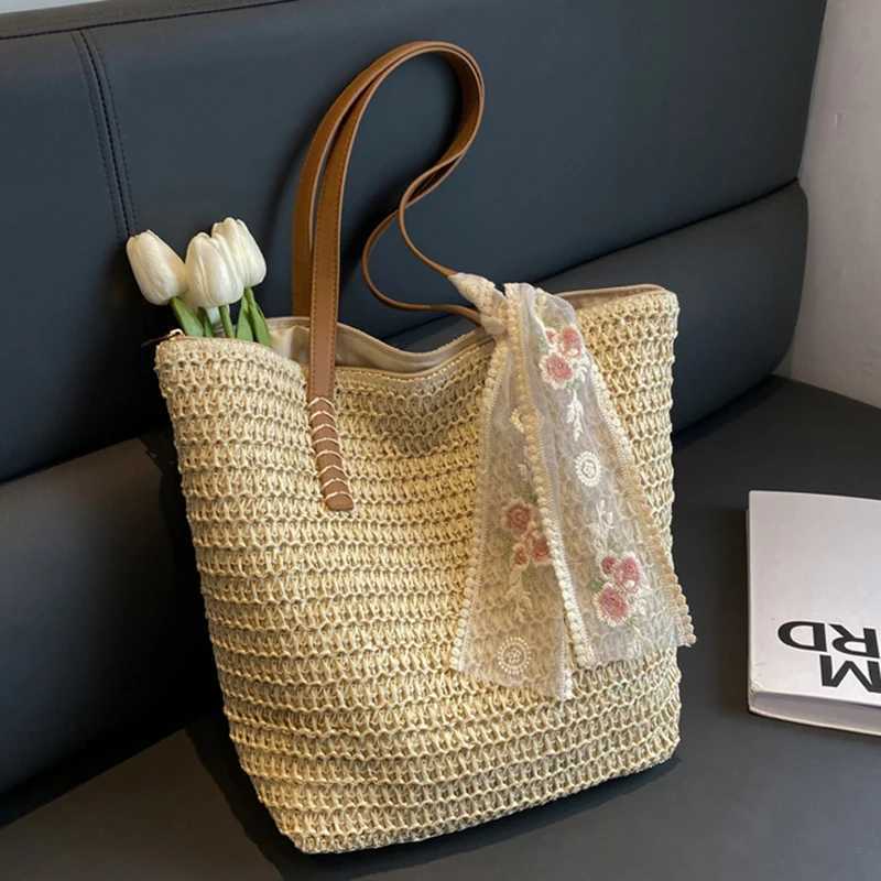 Summer Large Capacity Tote Bag Women Shoulder Bag Handmade Woven Bag Fresh Rural Handheld Grass Woven Women Bag C260327