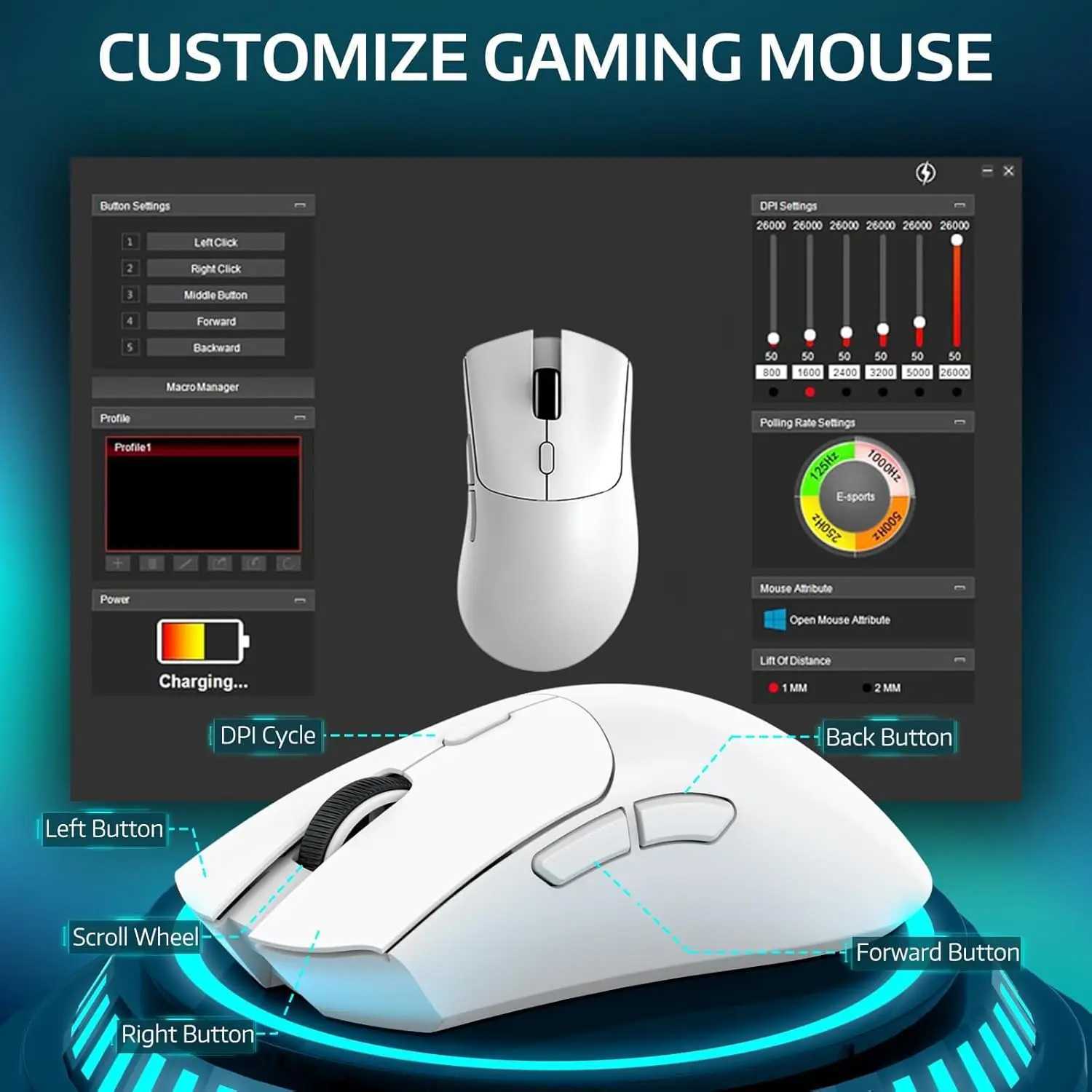 R1 Wireless Gaming MouseTri-Mode Connection 24G/Wired/BT5255g Lightweight Design18K DPI Optical SensorHUYU 20 Million Ke D260327