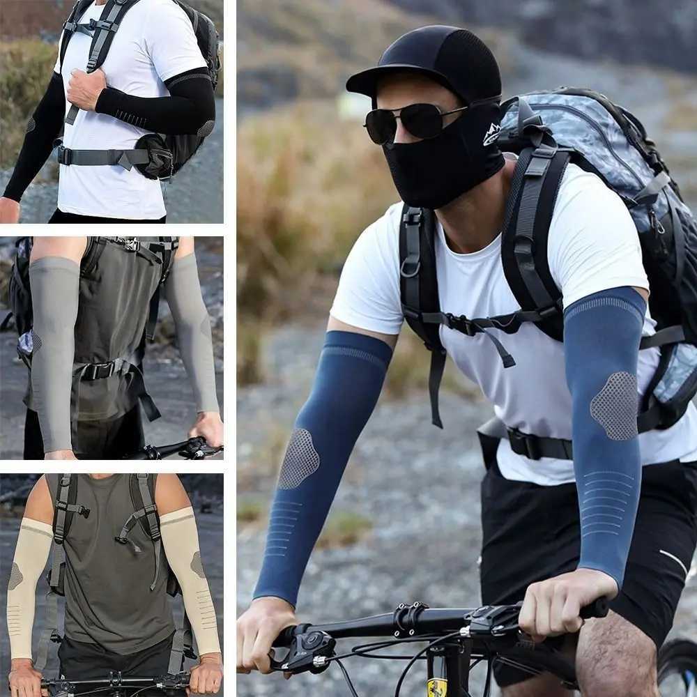 2PCS Ice Silk Sunscreen Sleeves Mens Cycling Sports Elastic Arm Guards Quick-drying Sweat-absorbent Cooling Sleeves Cover D260326