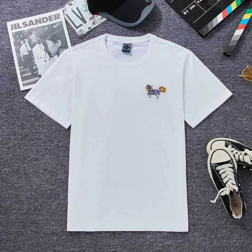 Summer Short-Sleeve T-Shirt Pure Cotton Kylin Embroidery Young Mens Loose Casual Round-Neck T-Shirt Loose Fit D041 C260326