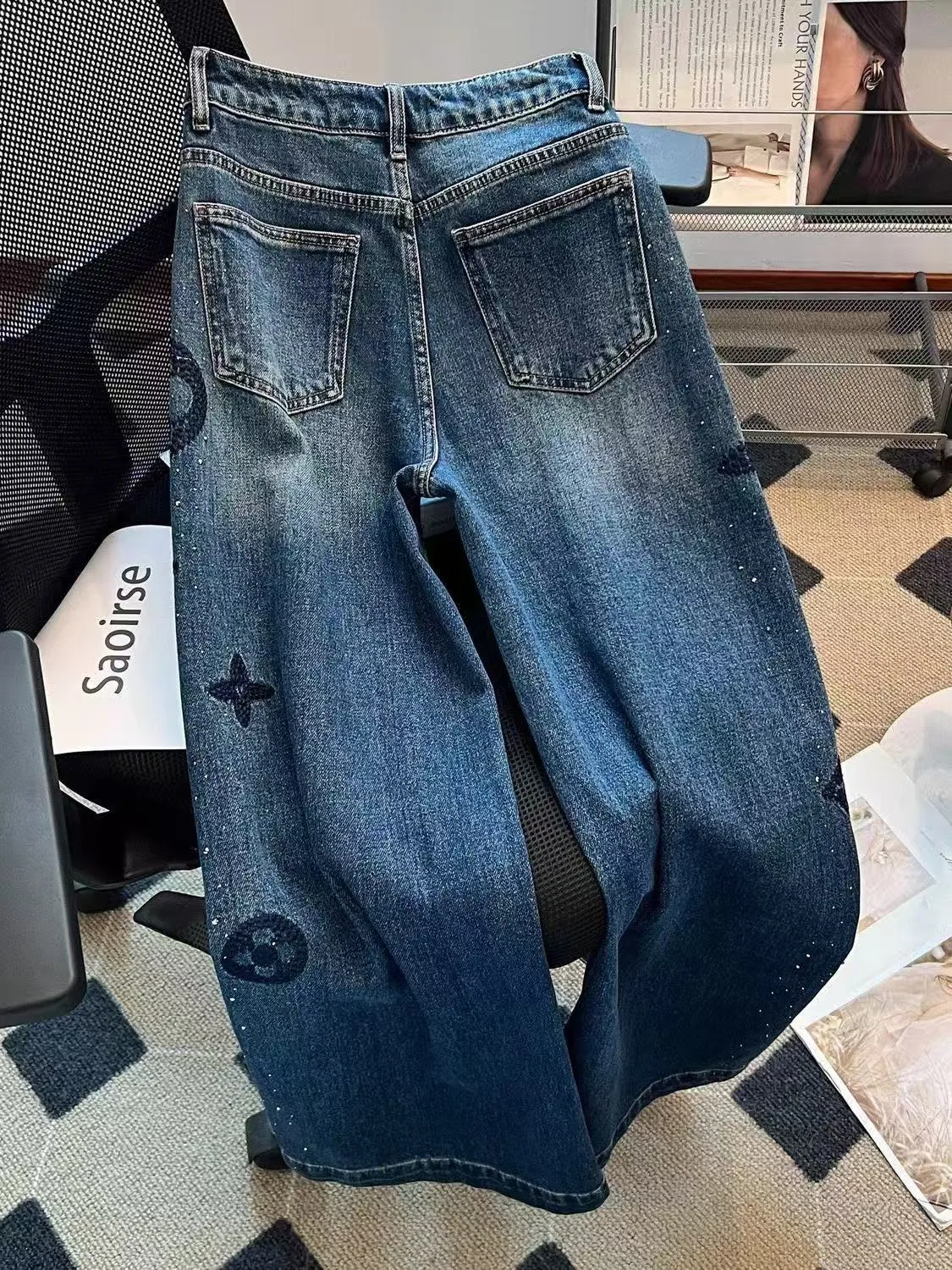 Women's Jeans Streetwear Vintage Fashion High Waisted Wide Leg Jean Female Trouser Letter Hip Hop Baggy Denim Pants Size S-XL - view 5