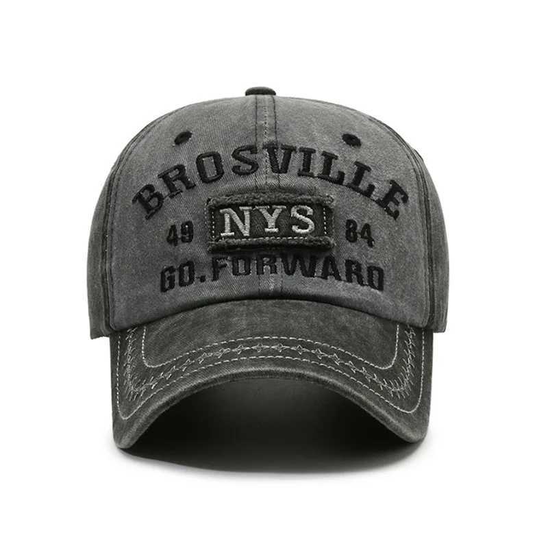 Washed hat with embroidered NYS letters aged and color-blocked baseball mens outdoor sunshade aged and retro baseball ca M260327