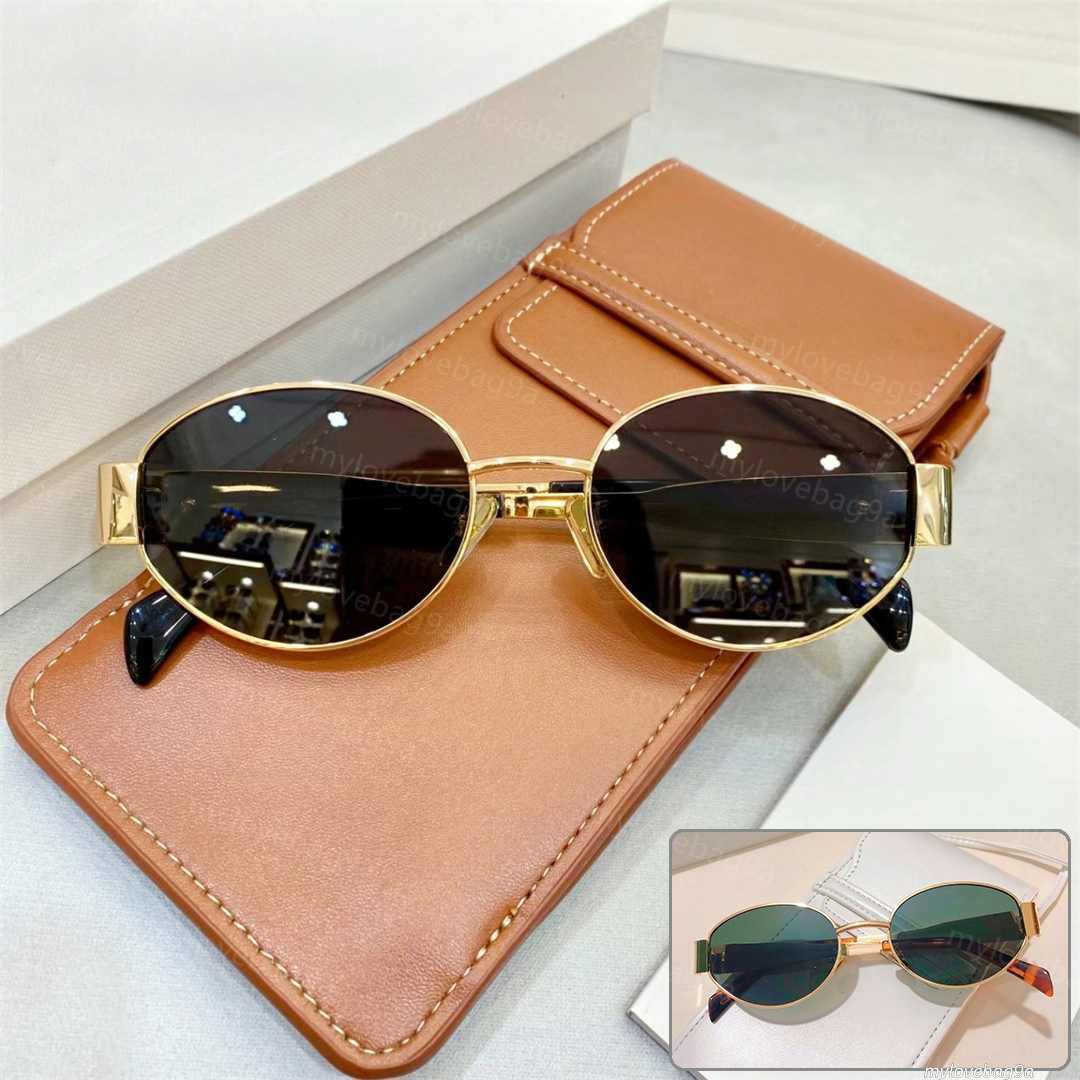 Sunglasses For Women Oval Frame Designer Sunglasses 40235 Women Metal Mirror Legs Green Lens Sunglasses Retro Small Round Frame Sexy Ladies Glasses With Box