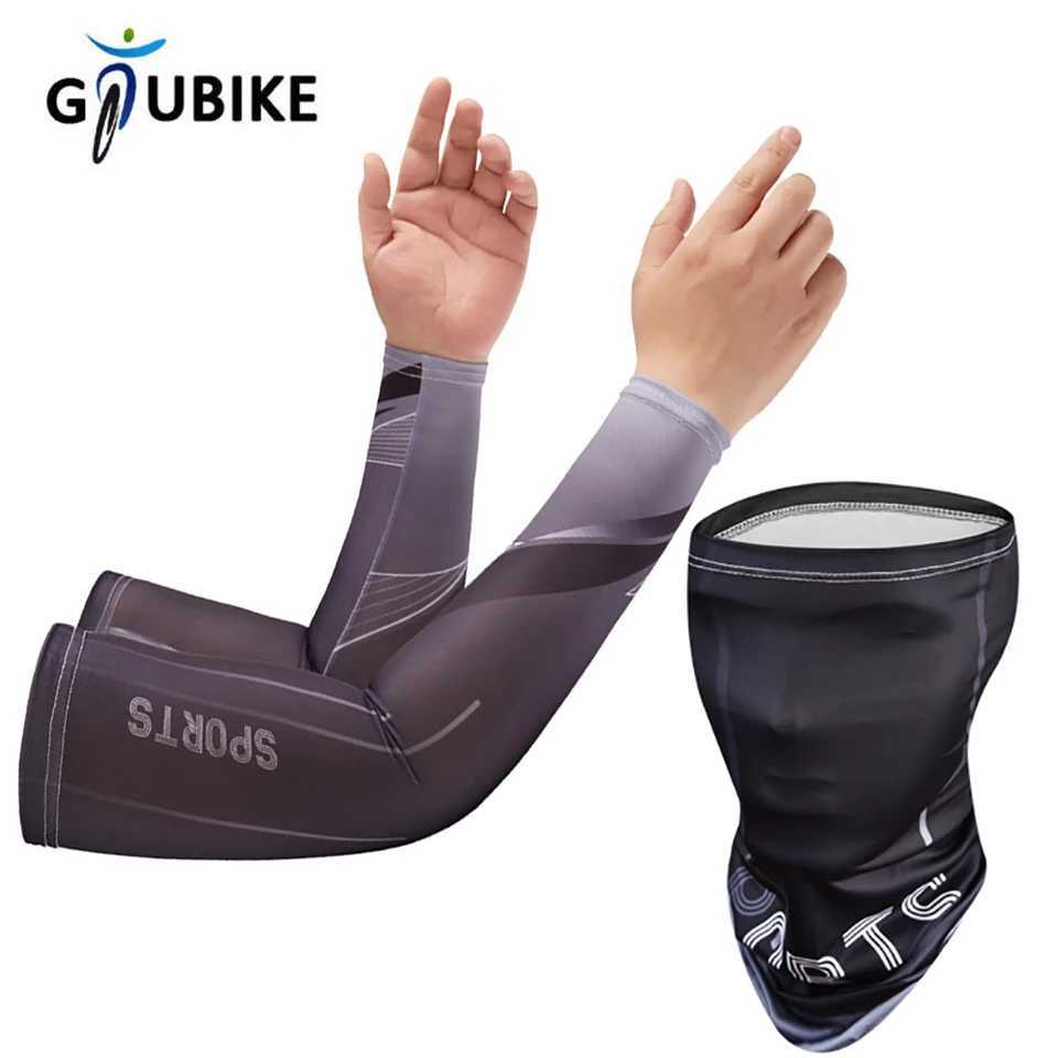 GTUBIKE 2Pcs Set Summer Ice Silk Cycling Arm Sleeves Breathable Bandana Mask Combination Suit Elastic Cold UV Sun Protection D260326