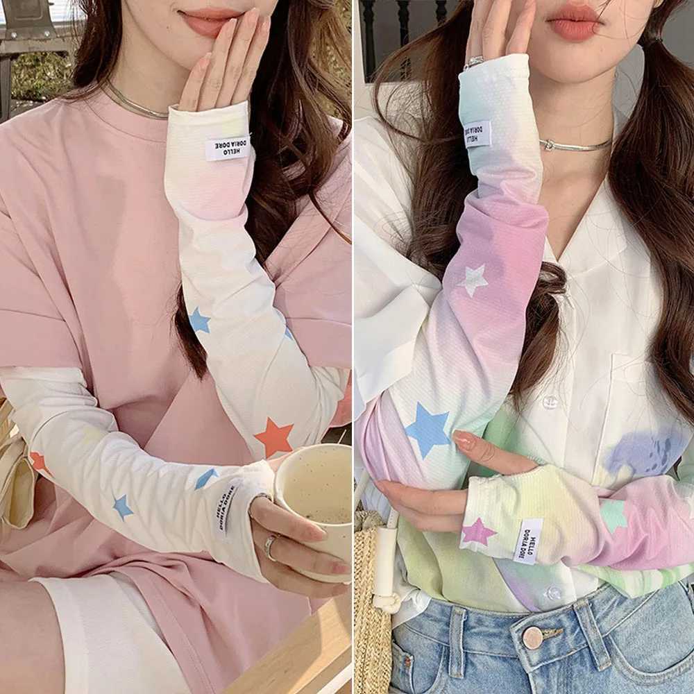 Y2k Girls Ice Silk Breathable Sleeve Cover Star Flower Anti-sunburn Arm Sleeves Women UV Cycling Oversleeve Loose Golves D260326