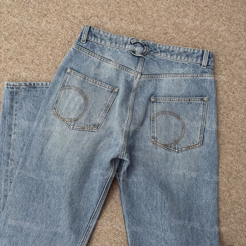 Designer Women Straight Jeans Luxury Letters Embroidered Back Pocket Denim Trousers Street Style Blue Pants