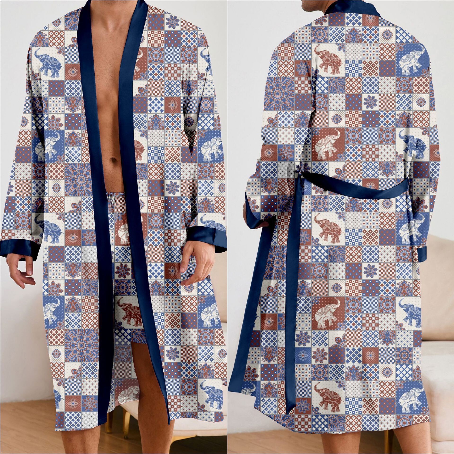 Bathrobe Men Designer Leopard Print Long Sleeve Pajama Set With Belt Home Wear Comfortable Breathable