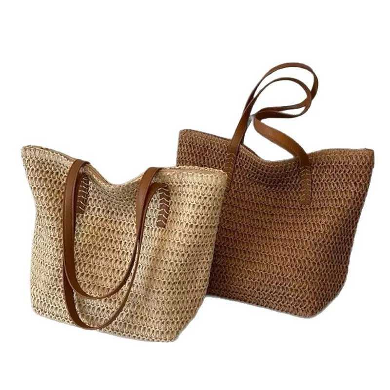 Korean commuter large-capacity straw bag simple 2025 summer seaside vacation wind shoulder bag hand-woven bag C260327