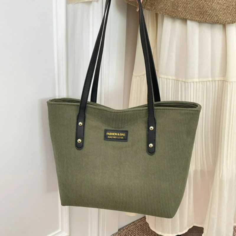 New Women Top Handle Bags Large Capacity Corduroy Shoulder Tote Bag for Work Comfortable and Versatile Texture Commuting Bag C260327