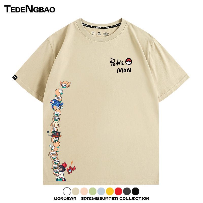 Pokemon Mewtwo Cartoon Pokemon Merchandise Short-Sleeve T-Shirt Summer Men's Fashion Couple's Top Versatile