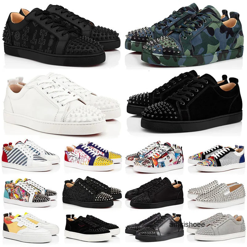designer low dress shoe men black white camo green glitter grey rivets leather suede christian loboutin louboutinr loubiton louboutins red bottomshoes bottom AN4G
