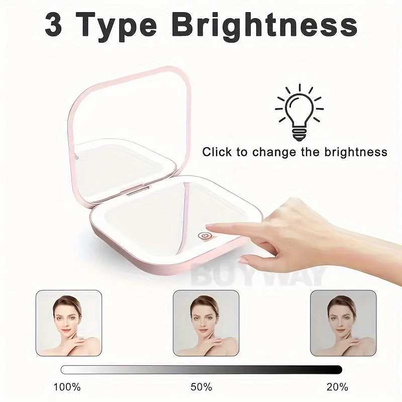 Mini Vanity Makeup Mirror with Lights Travel Folding Portable HandHeld LED Compact Pocket Cosmetic Mirror 2X magnifying Gifts H260327