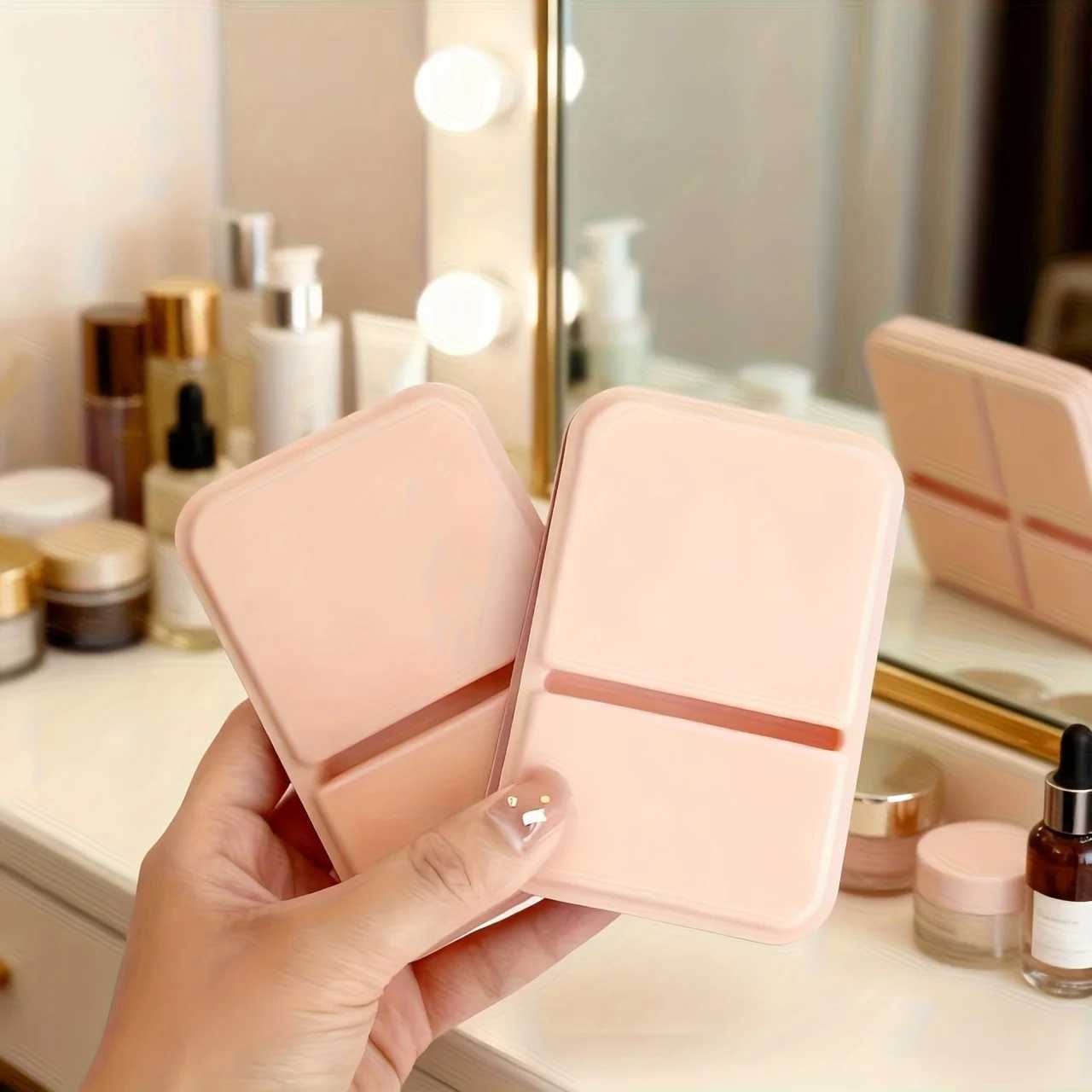 Portable Foldable Mini Makeup Mirror with Pu Stand Simple Desktop Design Suitable for Dormitory and Desktop Use - a Must-Have for Daily Makeup and Gro