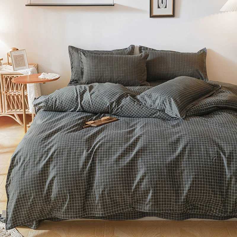 Black White Small Checks Printed Bed Set Floral Duvet Cover Pillowcase Bedding Set Bed Sheet Quilt Cover Single Queen King Size H260327