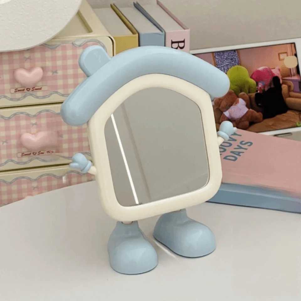 Portable Cute Makeup Mirror High-definition Storage Desktop Decorative Mirrors Creative Adjustable Angle Cartoon House Mirror H260327