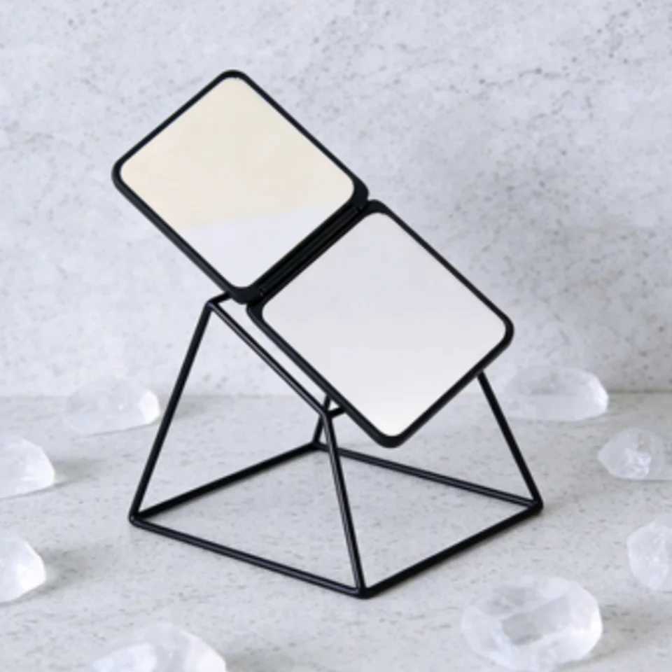 Black Square Double-Sided Portable Makeup Mirror Travel Compact Small Standable Mirror Student Dorm Desktop Vanity Daily Accesso H260327