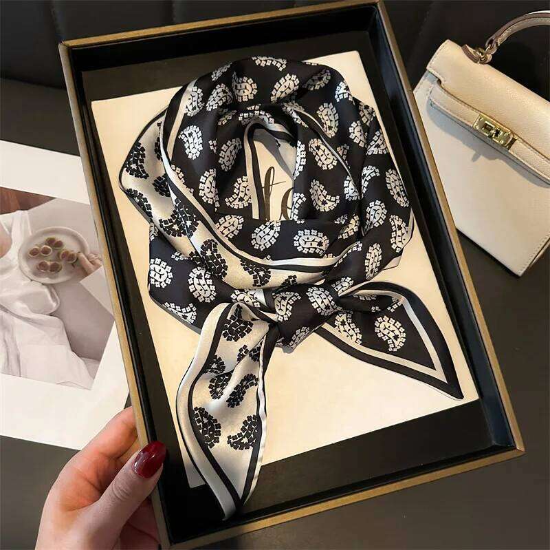 New 14x147cm Narrow Silk Scarves Shirt Neckerchief Double-layered Checkered Pattern Women Tie Neck Bag Hair Headband Headscarf 26Y0327
