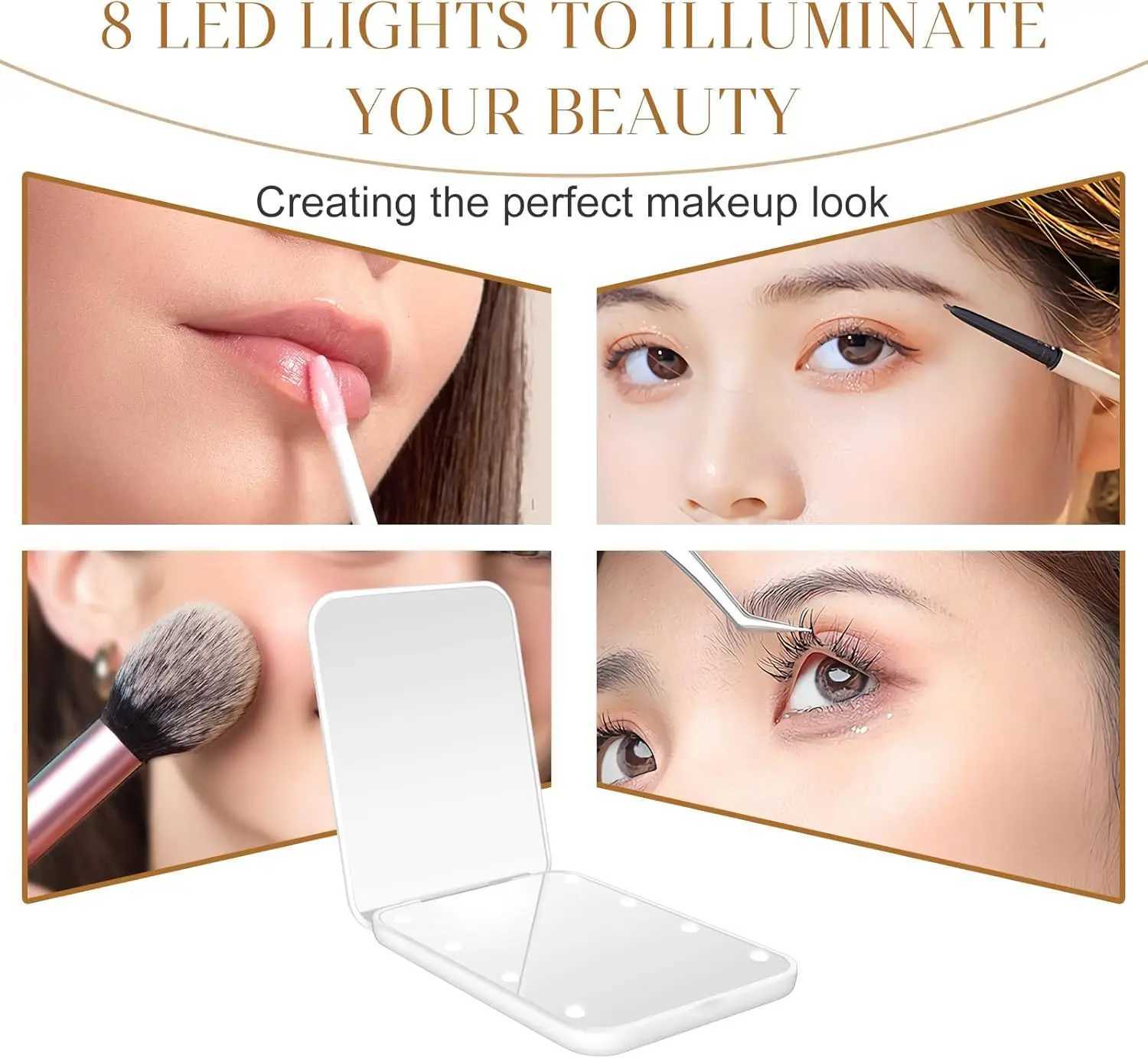 Compact Cosmetic Mirror 1X/3X Magnification LED Pocket Makeup Mirror with Cell Batteries Mini for Purse Pocket Travel and Gift H260327