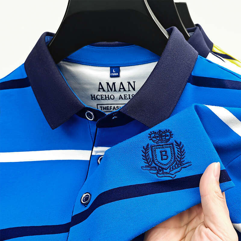 Simple and high end quality summer new short sleeve T shirt youth striped POLO shirt business fashion top with embroidery - view 3