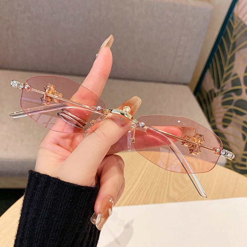 Luxury Brand Designer Sunglasses Jennie Same Style Jewelry Series Diamond Rimless Glasses Frame Polygonal Giltzi Fashion Light Luxury Customizable Tre