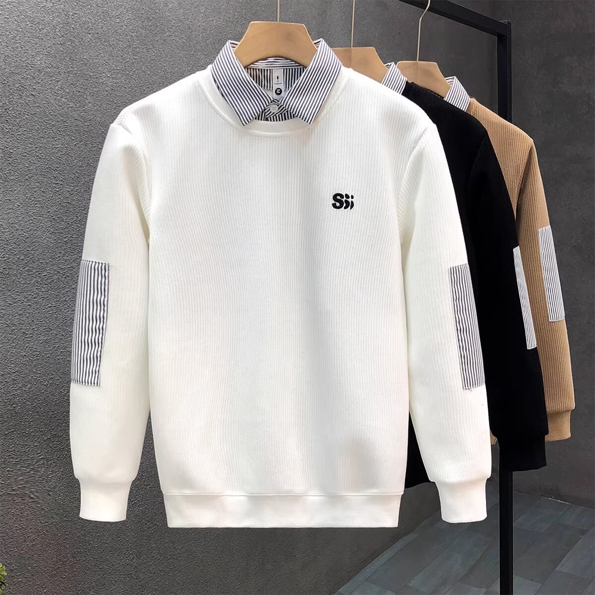 Luxury Brand Designer High-end faux two-piece sweatshirt for men trendy brand autumn top 2026 spring new men versatile shirt with a collar base shirt