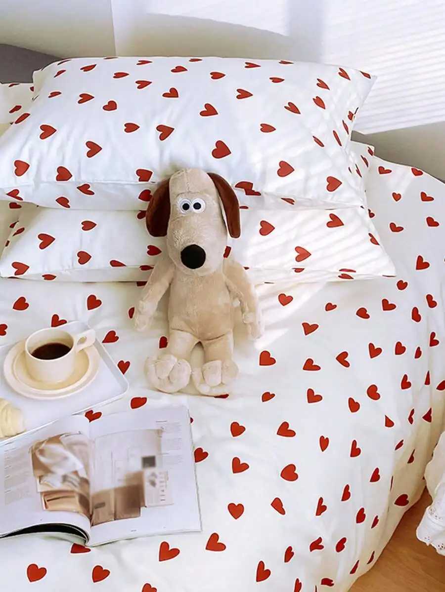 3-Piece Heart Print Duvet Cover Set - Soft Cotton Romantic Bedroom Decor H260327