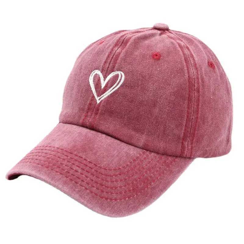 Versatile Peach Heart Embroidery Washed Old Spring And Summer Baseball Hat Womens Thin Couple Soft Top Mens Tide M260327