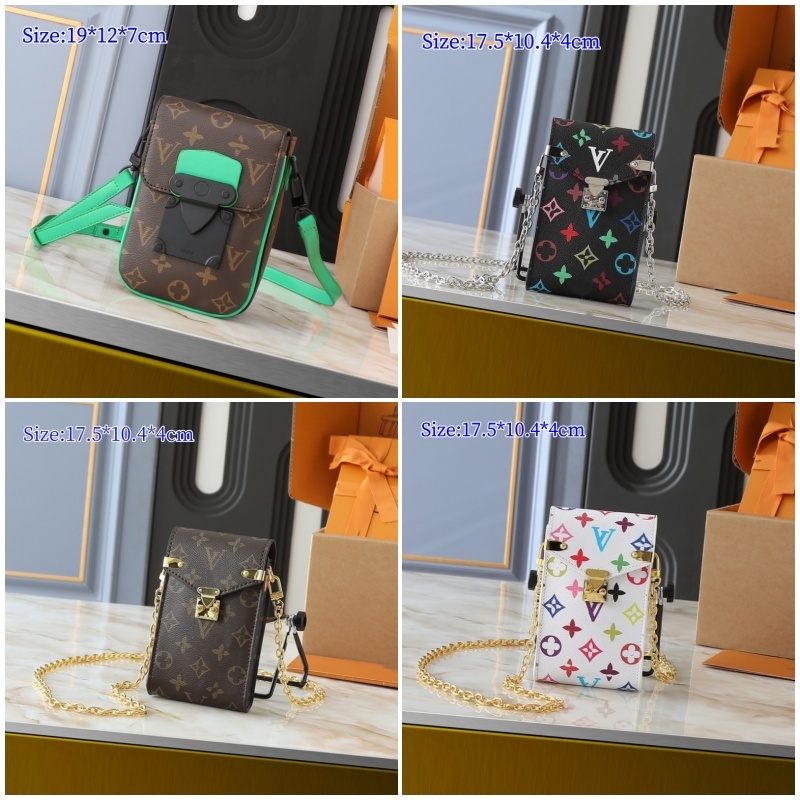Fashion Designer Mini Vertical Phone Bag With Lock Clasp Chain Crossbody Purse Card Holder Handbag Monogram Collection Colorful Monogram Series