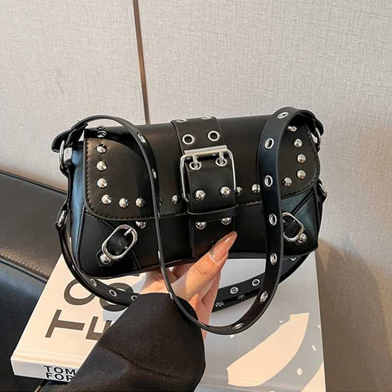 SHELKSBAG Y2k Rivet Design Shoulder Bags for Women Hot Cool Girls PU Leather Underarm Bag Vintage Female Phone Handbags Purse C260327