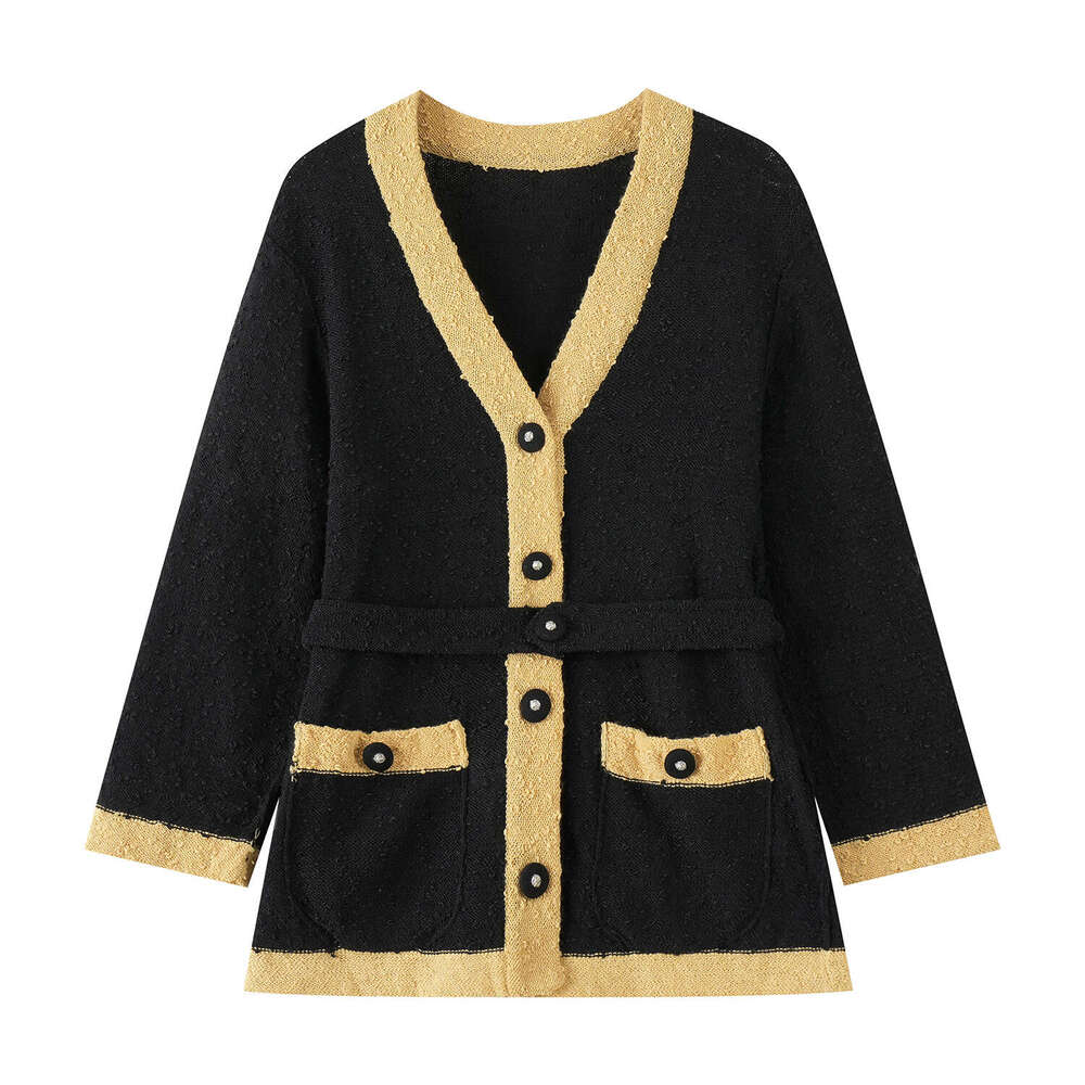 Korean CC style color blocked D19 border small fragrant V-neck knitted cardigan women's autumn new fashion chic lace up vest