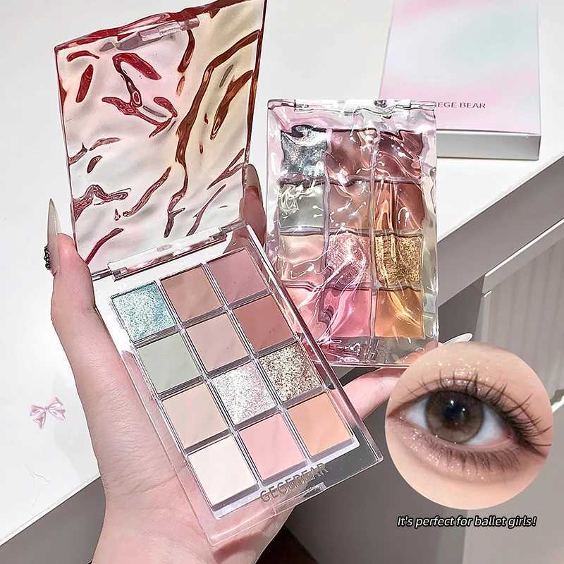 Gege bear water wave eye shadow plate 12 color eye shadow natural fine flash matte eye shadow plate H260327