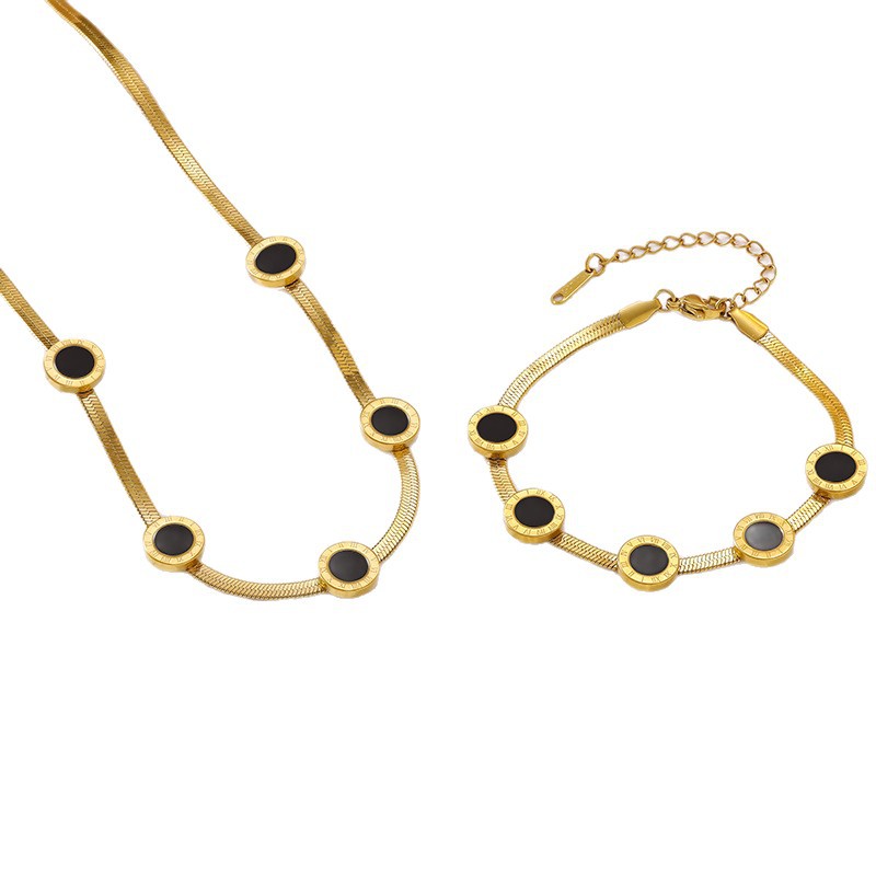 Fashionable versatile titanium steel Roman numeral blade chain set, simple elegant necklace and bracelet two-piece jewelry set - view 6