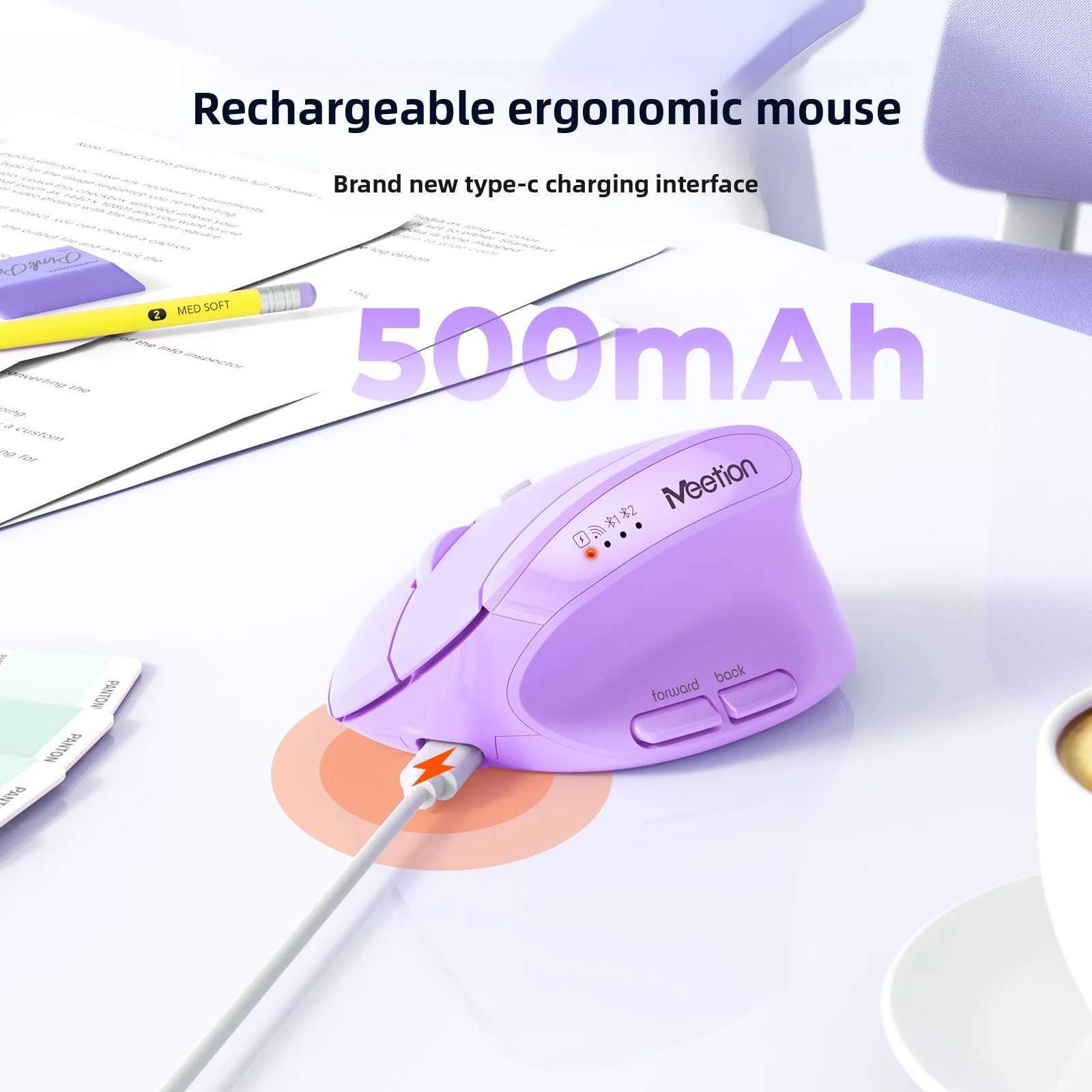 Meetion Mishen Right-Handed Ergonomic Vertical Wireless Mouse Black Light Version Rechargeable Btm008 DPI 2400 Bluetooth D260327